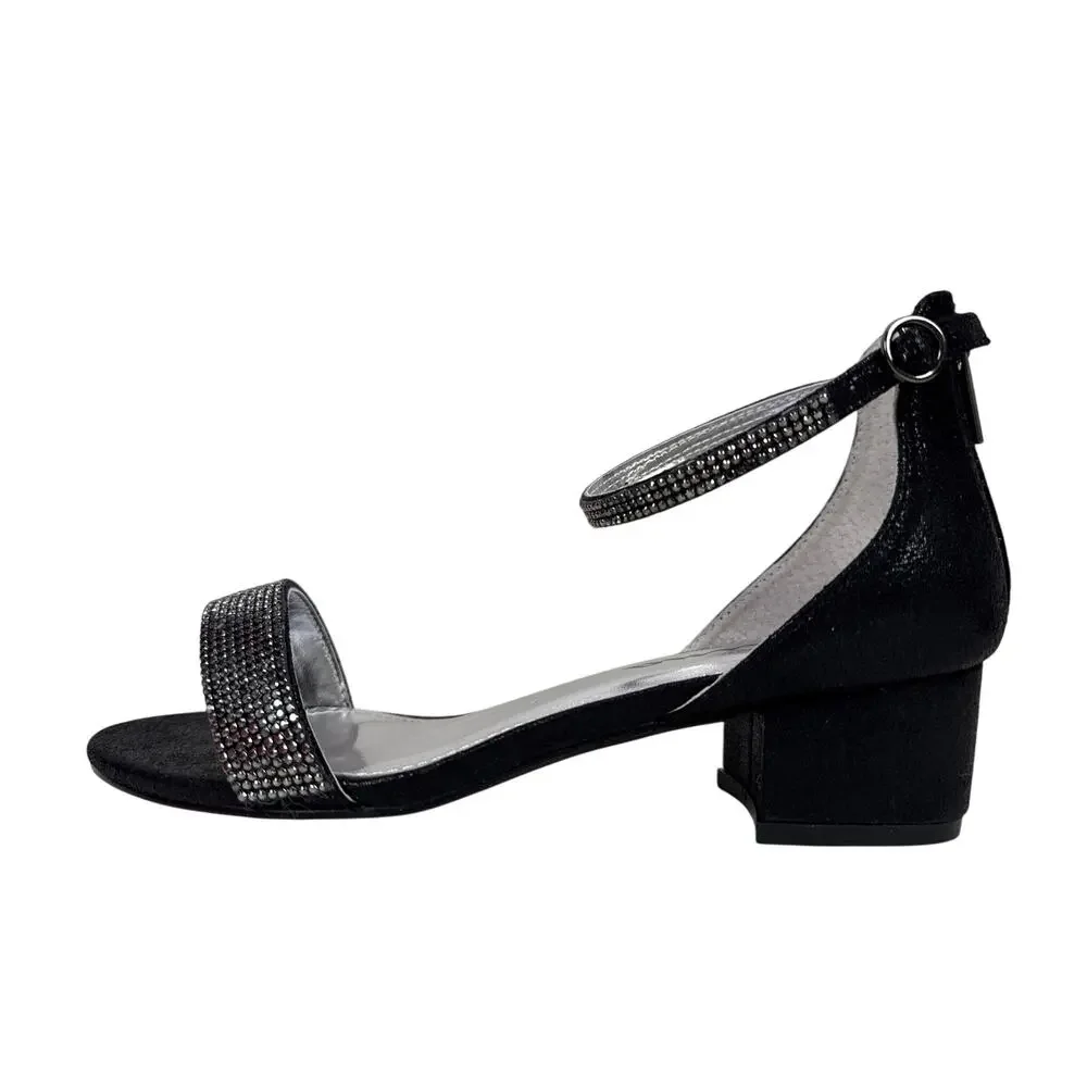 Nina Valetta Sandals Girls 6 C‎ EU 38 Black Shimmer Rhinestone Block Heel Strap